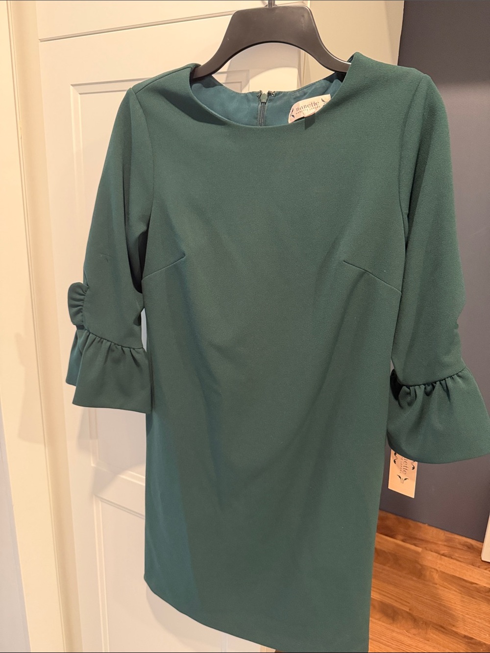 Nanette Leopore Green Ruffle Sleeve Shift Dress